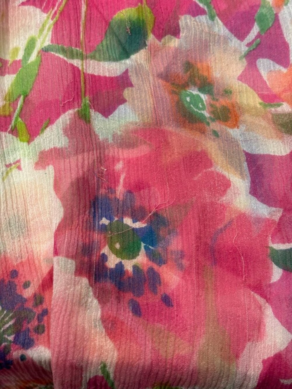 Lauren Ralph Lauren 2X 100% Silk Floral Tunic Blouse Pink Pleated Neck Long Slee - Picture 7 of 8